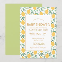 Convite Chá de fraldas de folhas de Fruta de limão amarelo