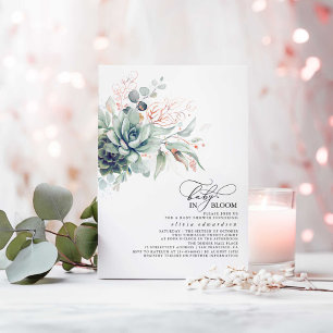 Convite Chá de fraldas de Folhas Douradas Cinza-Verde Suc