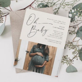 Convite Chá de fraldas de Foto Neutro de Gênero de Script 