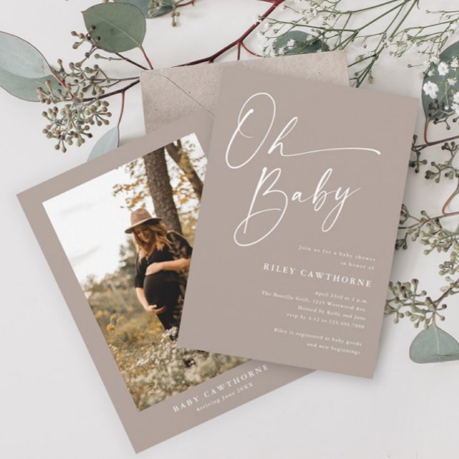 Convite Chá de fraldas de Foto Neutro de Gênero de Script  (Criador carregado)