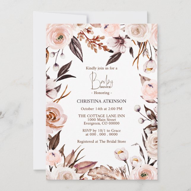 Convite Chá de fraldas de Fotografia de Flor Selvagem Pers (Frente)