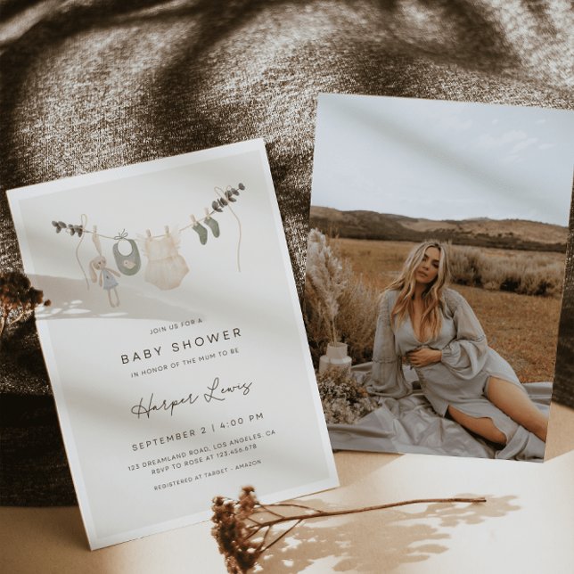 Convite Chá de fraldas de Fotografia de Roupas Neutro por  (Criador carregado)