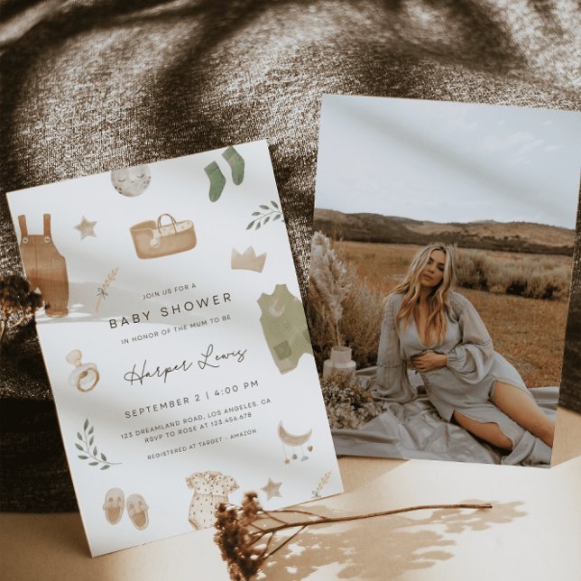 Convite Chá de fraldas de Fotografia de Roupas Neutro por  (Criador carregado)