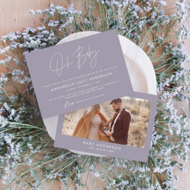 Convite Chá de fraldas de fotografia do boho lilac púrpura (Criador carregado)