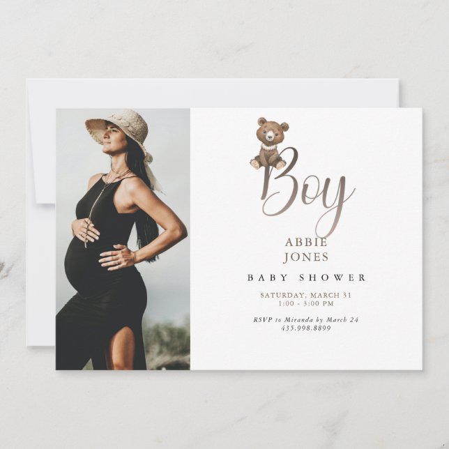 Convite Chá de fraldas de Fotografia do Rapaz Urso Bonito (Frente)