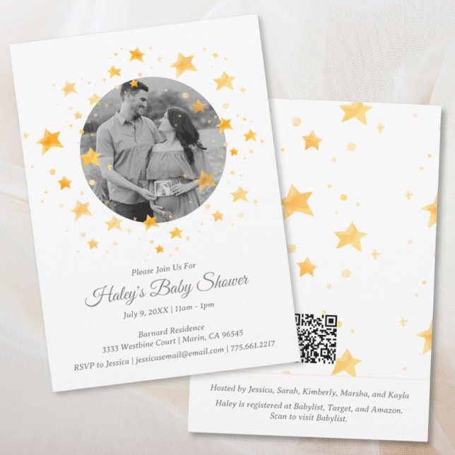 Convite Chá de fraldas de Fotografia em Estrela Pequena Tw (Twinkle Twinkle Little Star Photo Baby Shower Invitation
)