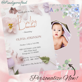 Convite Chá de fraldas de Fotografia Floral Personalizada