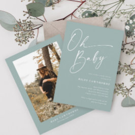 Convite Chá de fraldas de Fotografia Verde do Script Moder