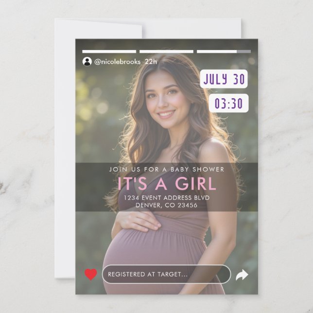 Convite Chá de fraldas de Fotografias de Posto na História (Frente)