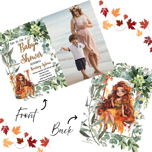 Convite Chá de fraldas de Fotografias Personalizadas da Aq (🍂✨ Autumn Fairy Watercolor Baby Shower Invitation – A Whimsical Fall Celebration! 🧚‍♀️)