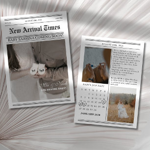 Convite Chá de fraldas de fotos de jornal do calendário