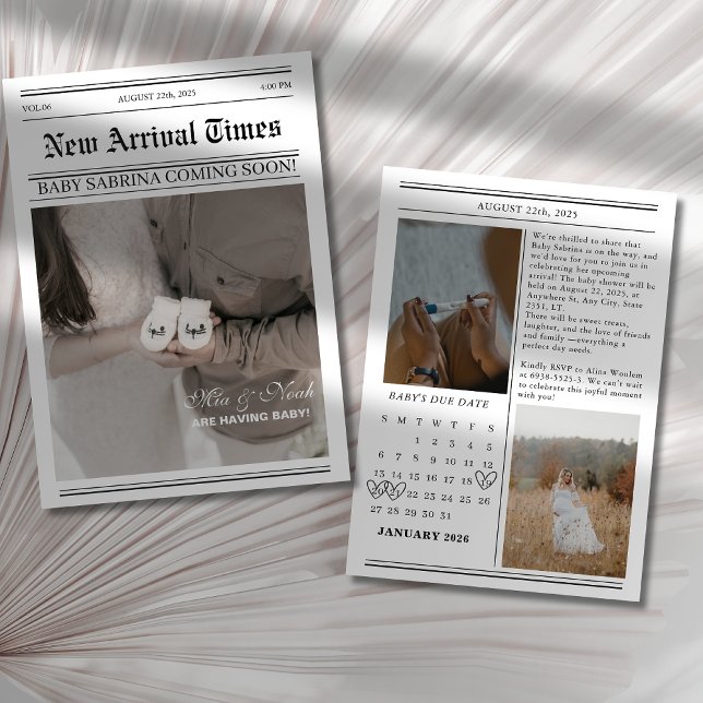 Convite Chá de fraldas de fotos de jornal do calendário (Criador carregado)