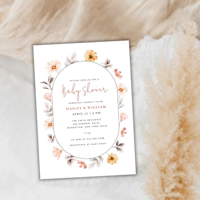Convite Chá de fraldas de Frame de Flor Selvagem Minimalis (Minimalist Boho Wildflower Frame Baby Shower Invitation)