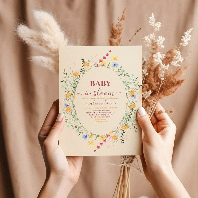 Convite Chá de fraldas de Frame Floral de Flor Selvagem (Criador carregado)
