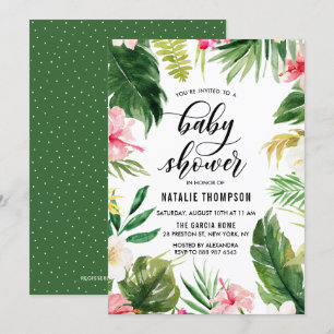 Convite Chá de fraldas de Frame Floral Tropical Watercolo