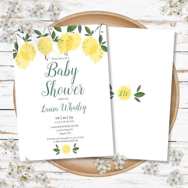 Convite Chá de fraldas de Fruta de limão moderno (Modern Lemon Citrus Fruit Baby Shower Invitation)