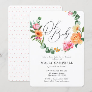 Convite Chá de fraldas de fundo tropical cor-de-rosa laran