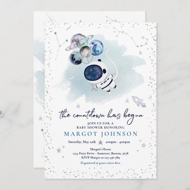 Convite Chá de fraldas De Galáxia De Chá de fraldas Do Ouv (Frente/Verso)
