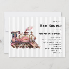 Convite Chá de fraldas de galhardetes com motor de comboio