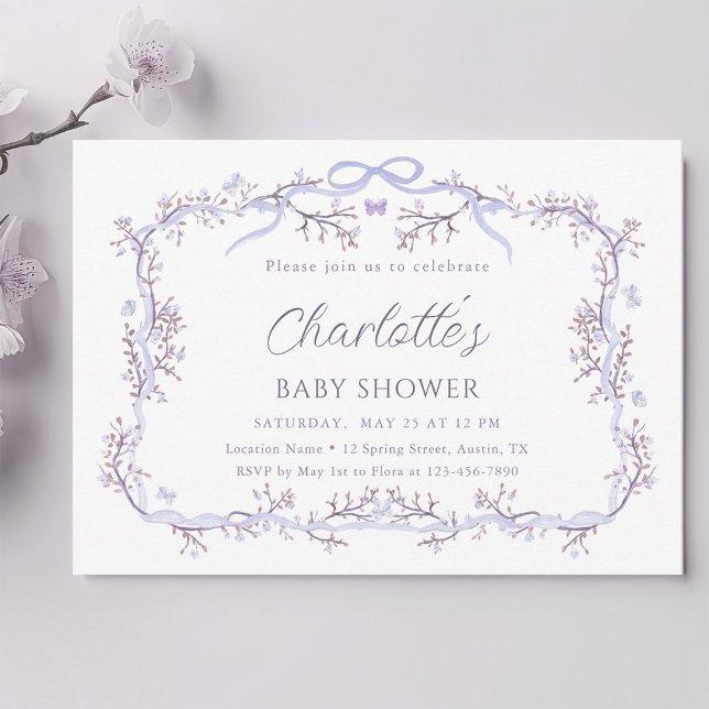 Convite Chá de fraldas de Garden Girl lavanda (Criador carregado)