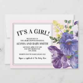 Convite Chá de fraldas de Garden Purple Yellow Floral Girl