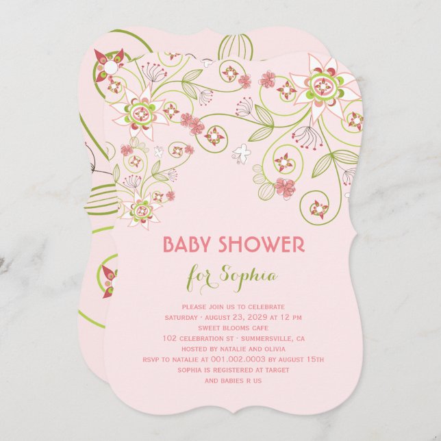 Convite Chá de fraldas de Garota Cinzenta Rosa Quimortal (Frente/Verso)