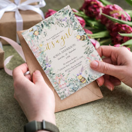 Convite Chá de fraldas de Garota da QR de Animais Floresta