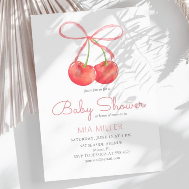 Convite Chá de fraldas de Garota-d'Água de Cereja e Fita-R (Criador carregado)