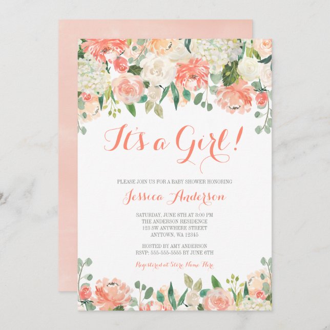 Convite Chá de fraldas de Garota das Flores de Água do Pas (Frente/Verso)