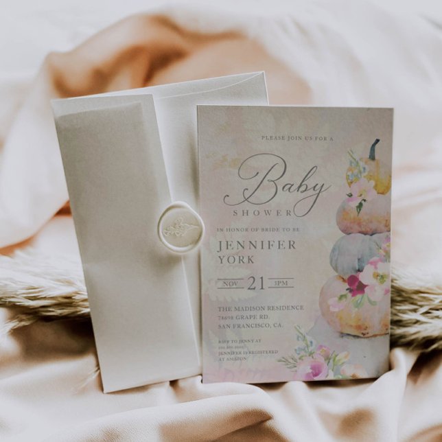 Convite Chá de fraldas de Garota de Abóbora de Aquarela (Criador carregado)