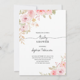 Convite Chá de fraldas de Garota de Aquarela Rosa Floral