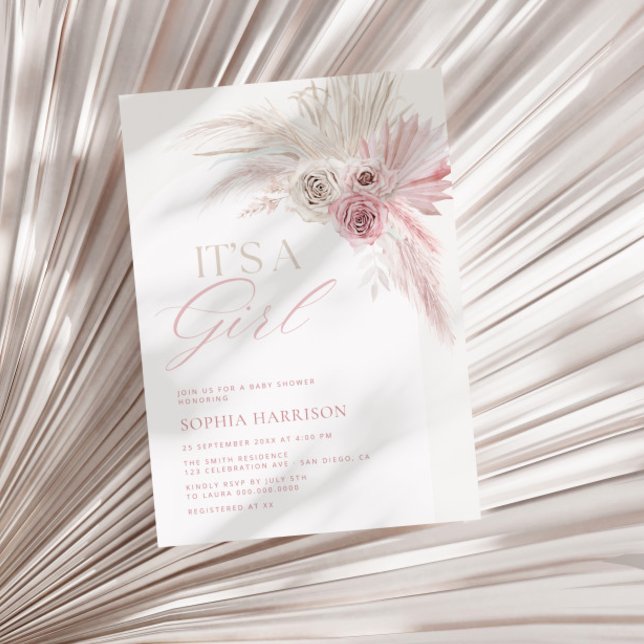 Convite Chá de fraldas de Garota de Arco Rosa Suave (Criador carregado)