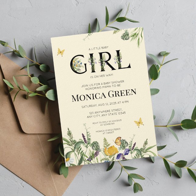 Convite Chá de fraldas de Garota de Flor Selvagem (Criador carregado)