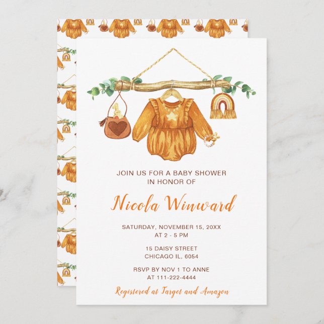 Convite Chá de fraldas de Garota de Quebra de Outono (Frente/Verso)