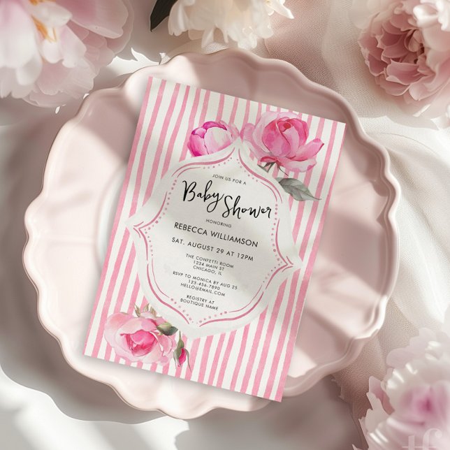 Convite Chá de fraldas de Garota do Avô do Coquette (Coquette Grandmillenial Vintage Garden Baby Shower Invite)