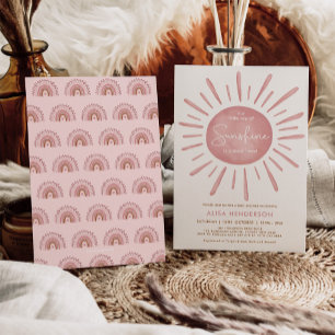 Convite Chá de fraldas de Garota do Sol de Boho Rosa Moder