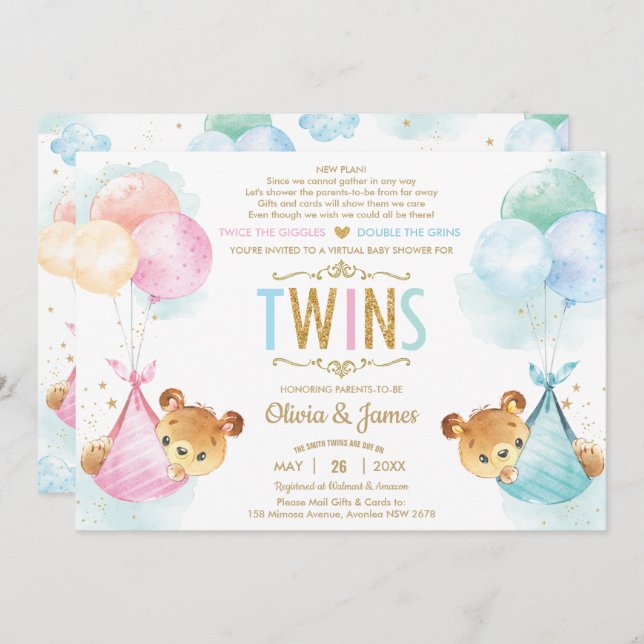 Convite Chá de fraldas de Garota do Urso de Teddy Bonito p (Frente/Verso)