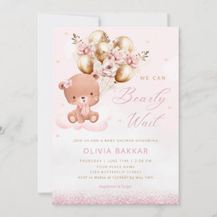 Convite Chá de fraldas de Garota do Urso Rosa-Rosa Boho