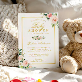 Convite Chá de fraldas de Garota Dourada Floral Rosa Paste