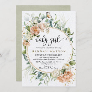 Convite Chá de fraldas de Garota Eucalyptus, Rosa Rosa-Ros