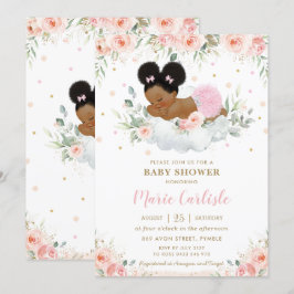 Convite Chá de fraldas de Garota Floral Blush Africana