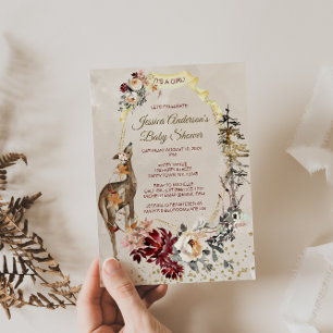 Convite Chá de fraldas De Garota Floral Da Woodland Anima