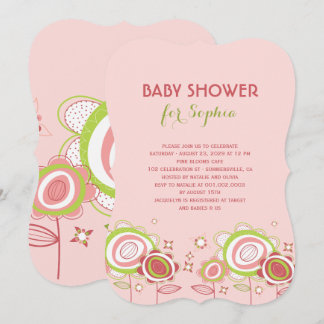 Convite Chá de fraldas de Garota Floral de Brilhante Rosa-