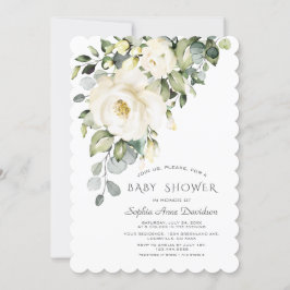 Convite Chá de fraldas de Garota Floral de Creme Branco