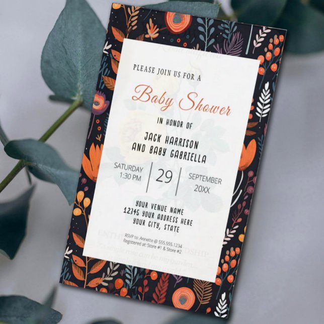 Convite CHÁ DE FRALDAS de Garota Floral de outono de Turqu (Criador carregado)