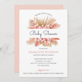 Convite Chá de fraldas de Garota Floral Rosa-Blush