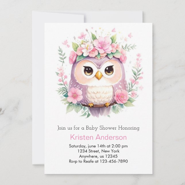 Convite Chá de fraldas de Garota Floral Rosa da Woodland (Frente)