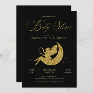 Convite Chá de fraldas de Garota Negra Dourada Fada