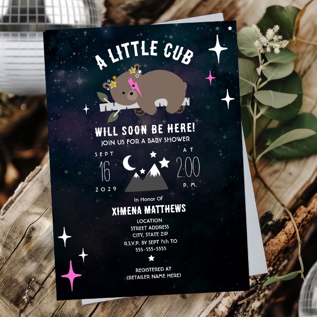 Convite Chá de fraldas de Garota Rosa Cósmica (Criador carregado)