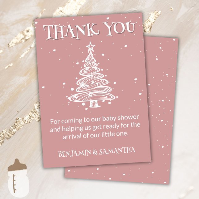 Convite Chá de fraldas de Garota Rosa de Natal Obrigado (Criador carregado)